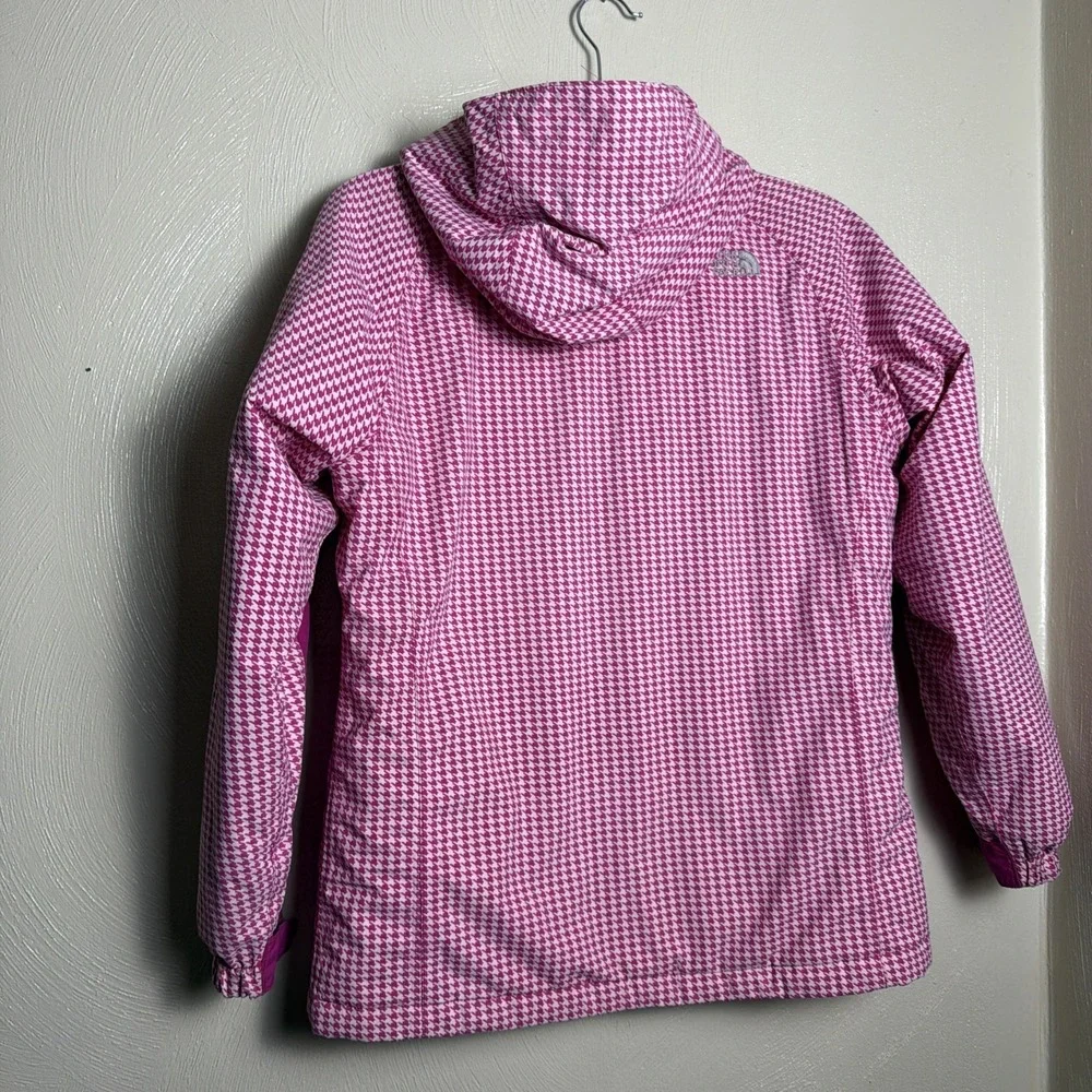 THE NORTH FACE Girls XL Pink/White Checkered All-Weather Jacket w/Removable Hood